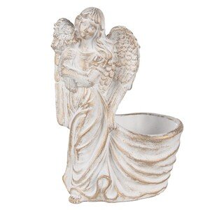 Bílý antik květináč se sochou anděla Angelio Baroque - 22*13*30 cm Clayre & Eef