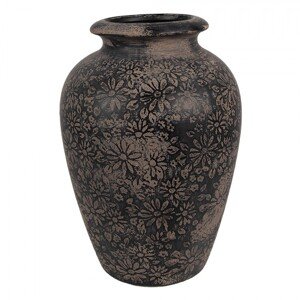 Černo-šedá keramická váza s květy - Ø 18*26 cm  Clayre & Eef